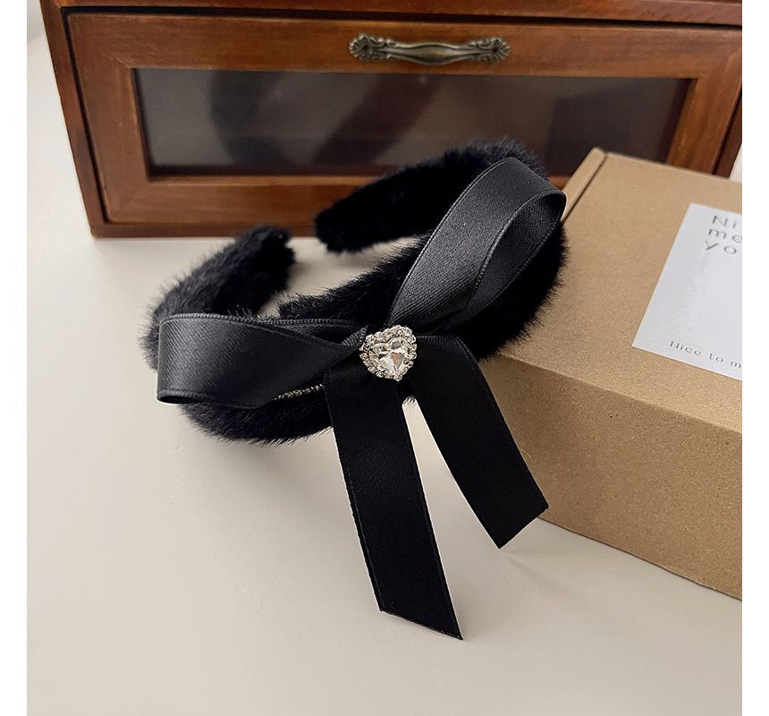 Bow Rhinestone Fluffy Headband
