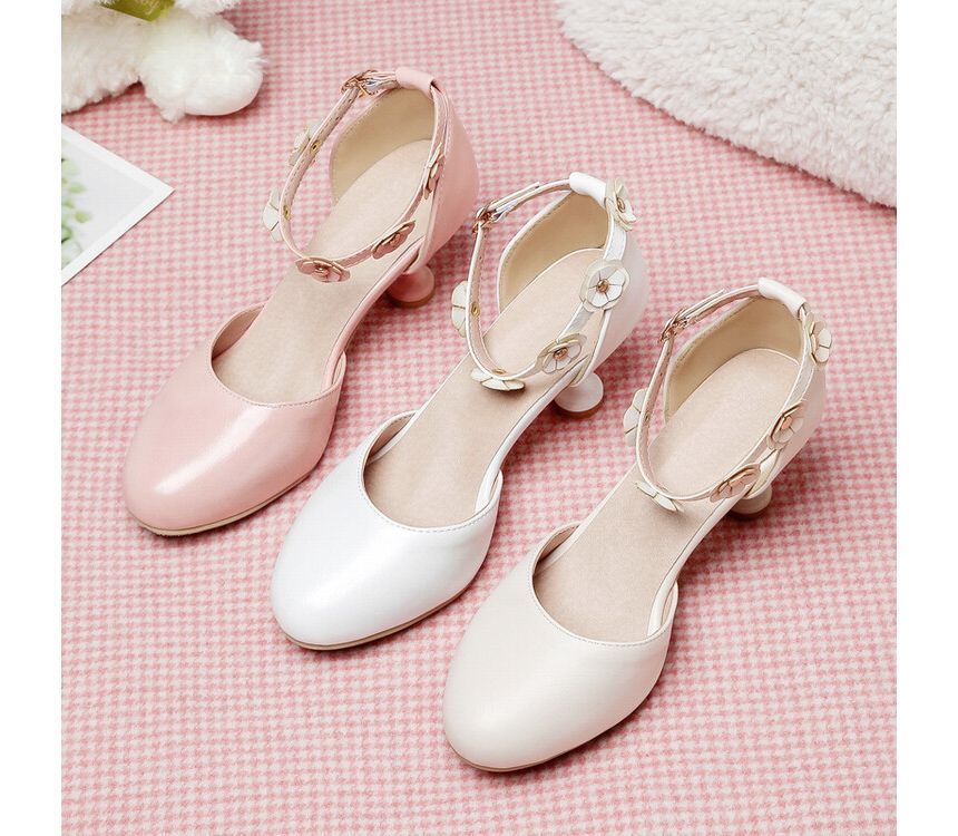 Heel D'Orsay Flower Accent Kitten Sandals