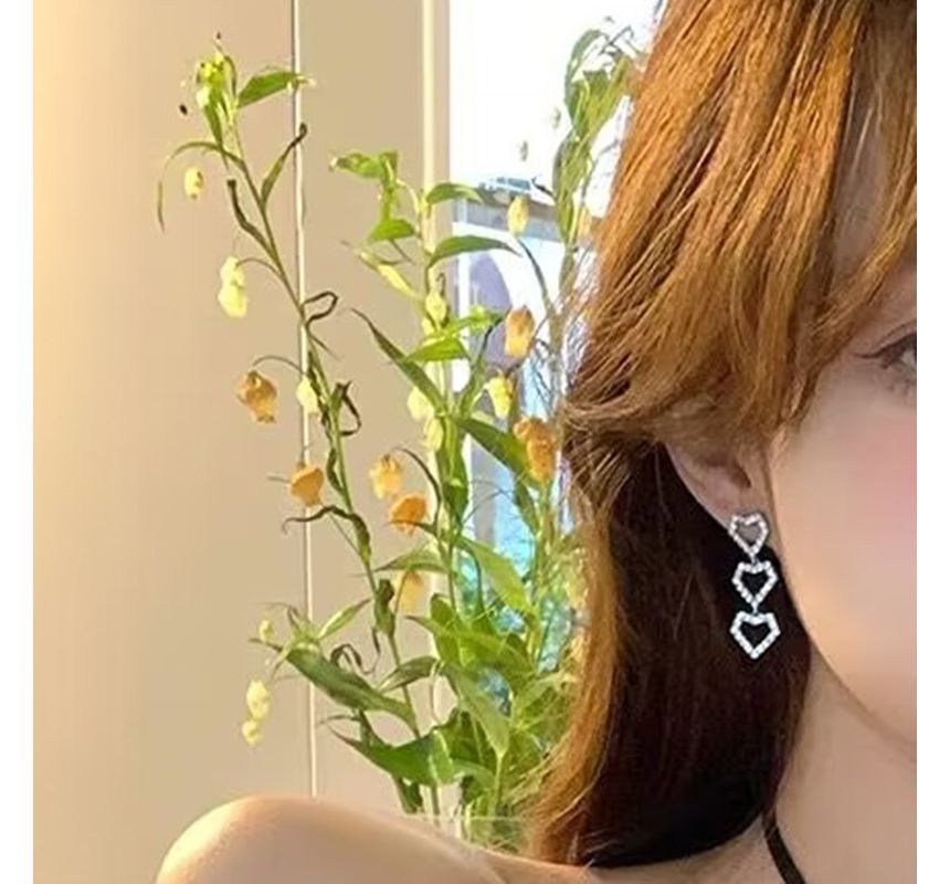 Earring Heart Alloy Dangle Rhinestone