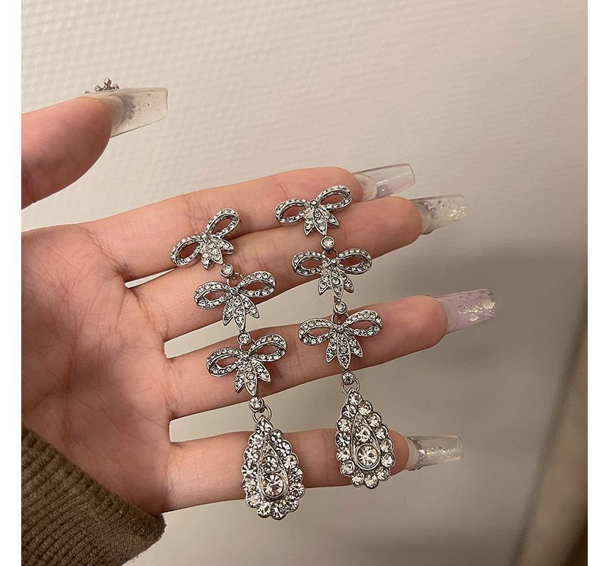 Alloy Earring Rhinestone Bow Dangle