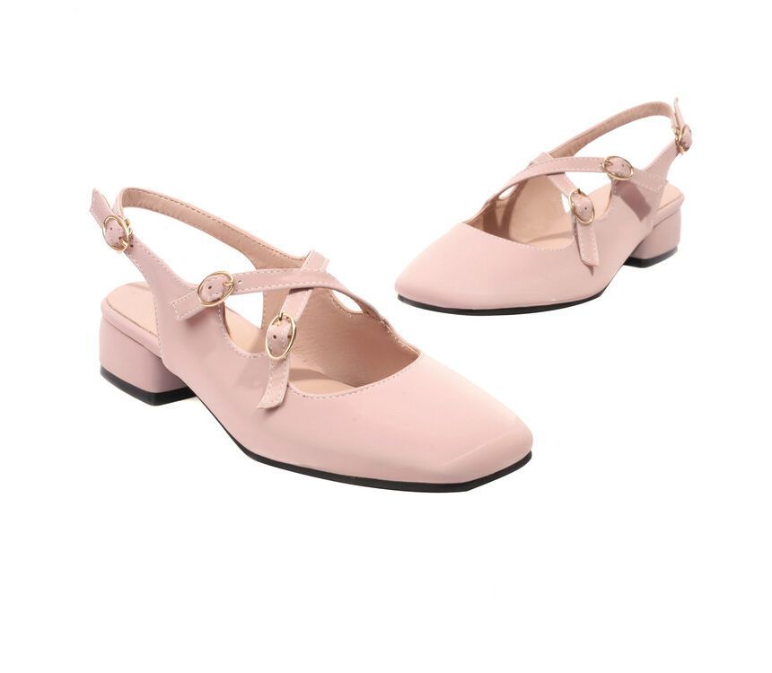 Chunky Strap Square Cross Slingback Heel Toe Sandals