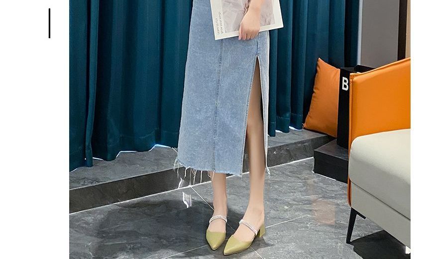 Rhinestone Chunky Sandals Heel Slide