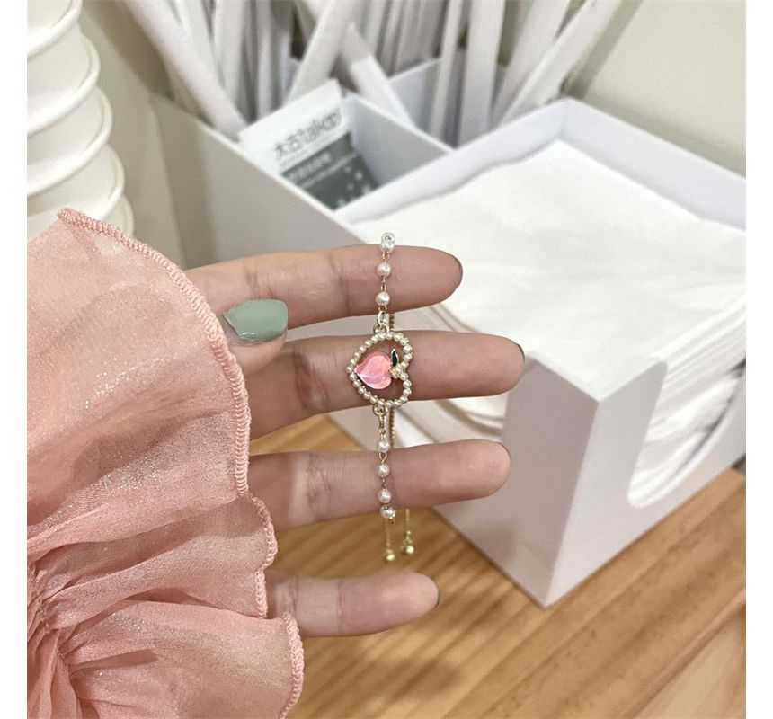 Heart Bracelet Faux Peach Pearl