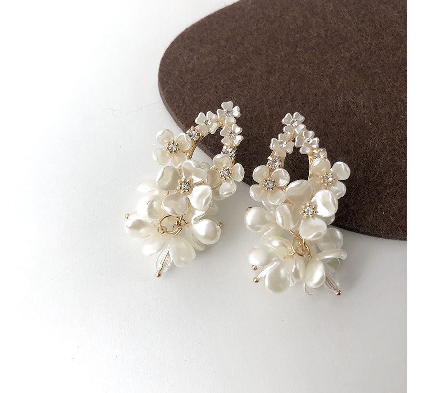 Earring Pearl Floral Fringed Faux Alloy
