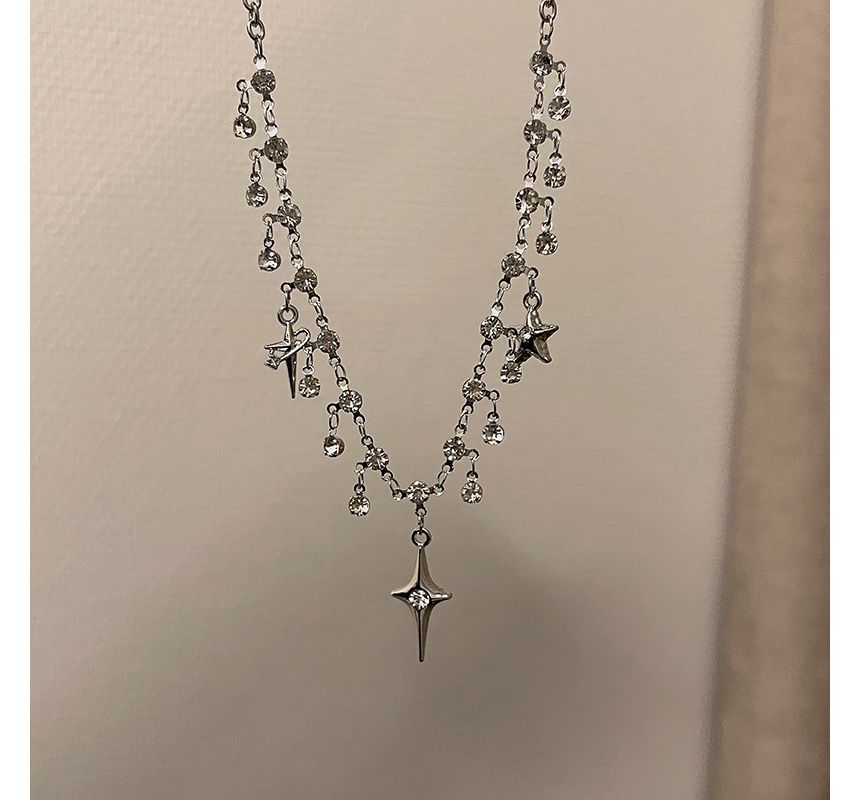Rhinestone Fringed Choker Star Alloy