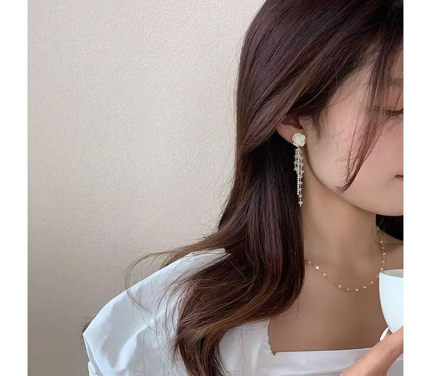 Fringed Earring Faux Crystal Floral Alloy