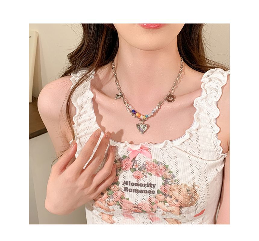 Bead Sterling Choker Silver Heart Pendant