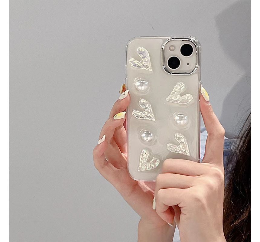Pearl Phone Heart Case Faux