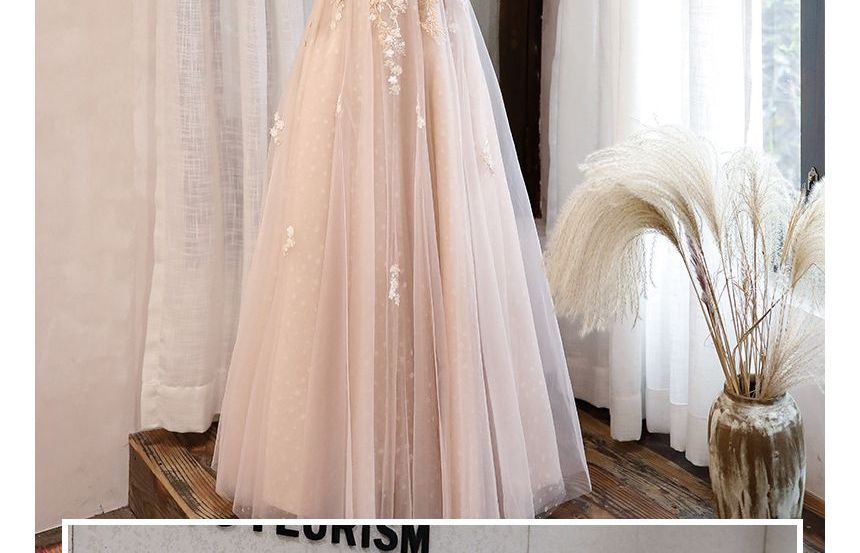 Evening Gown Long-Sleeve Crew A-Line Neck Mesh