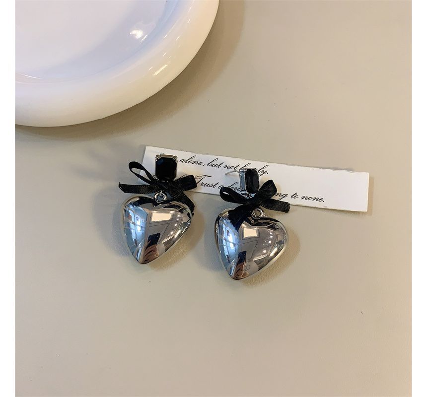 Rhinestone Bow Earring Heart Drop