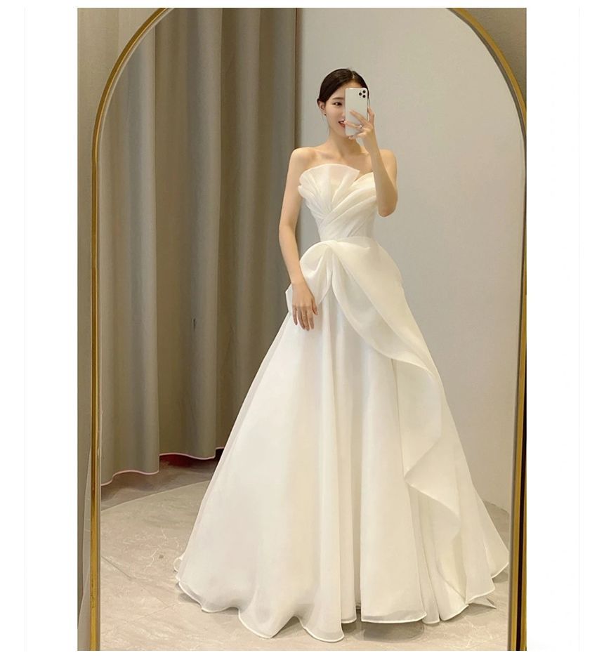 A-Line Strapless Gown Shirred Wedding