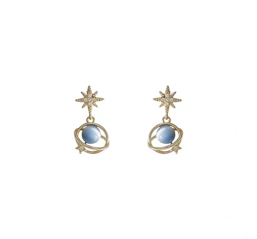 Planet Alloy Faux Rhinestone Drop Earring Eye Star Stone Cat
