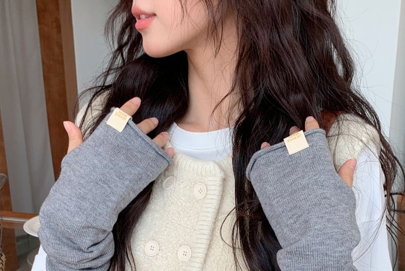 Long Fingerless Knit Gloves Plain