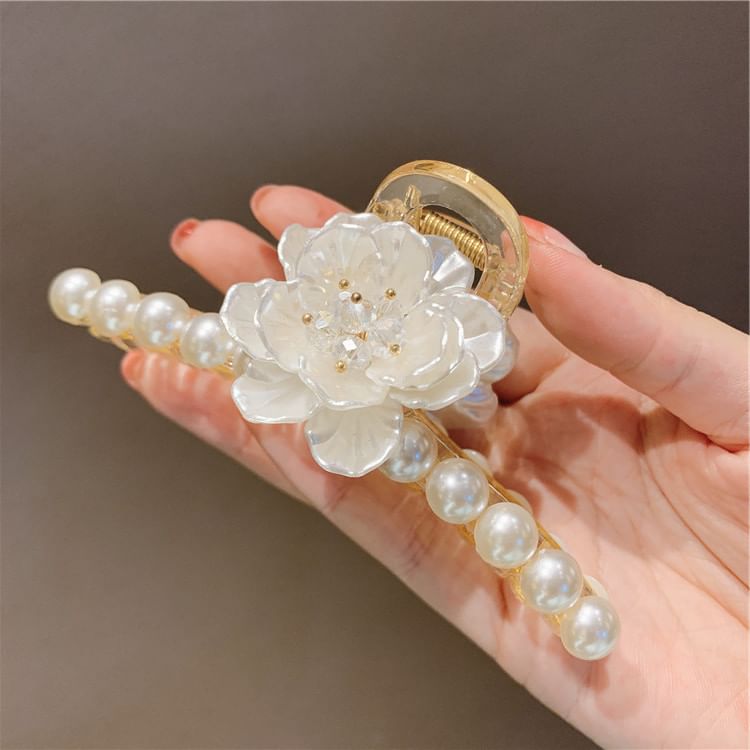 Floral Acrylic Faux Pearl Clamp Hair