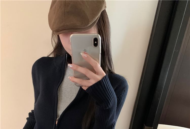 Sweater Zip Plain Slim-Fit