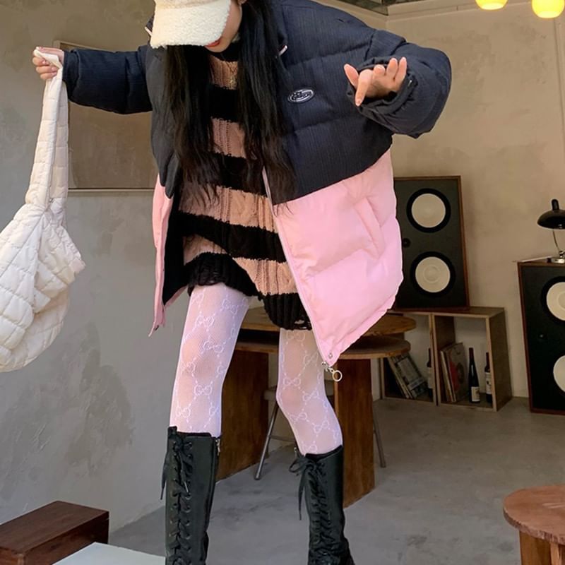 Knit Neck Sweater Distressed Striped Crew Cable