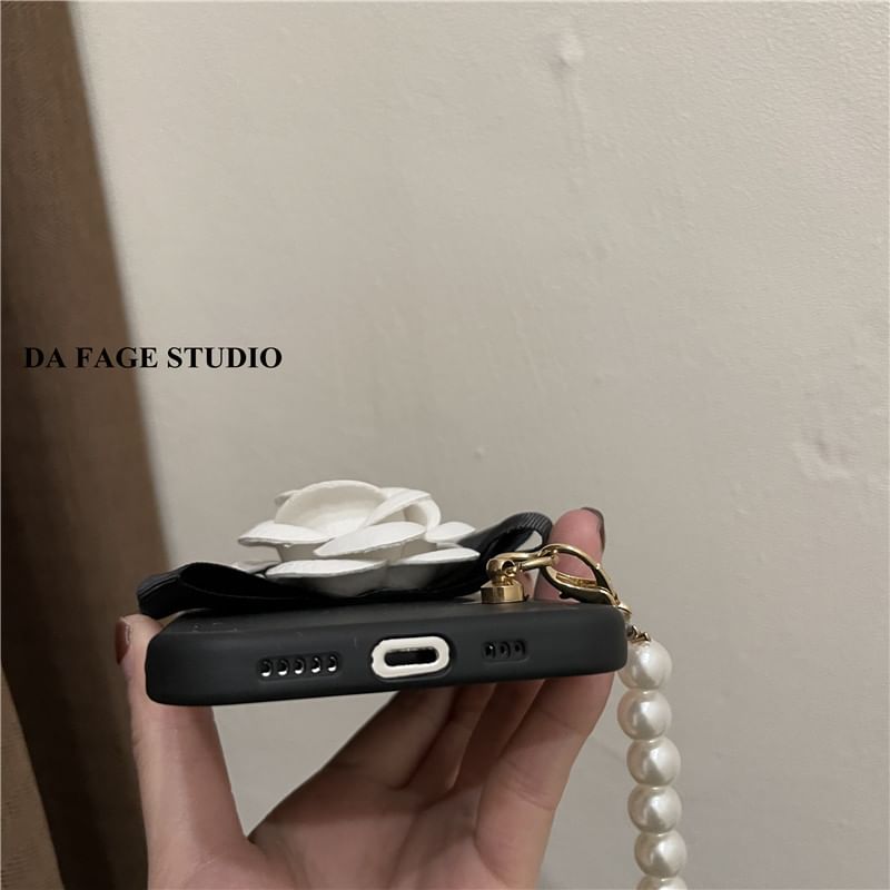 Strap Faux Pearl Floral Phone Case