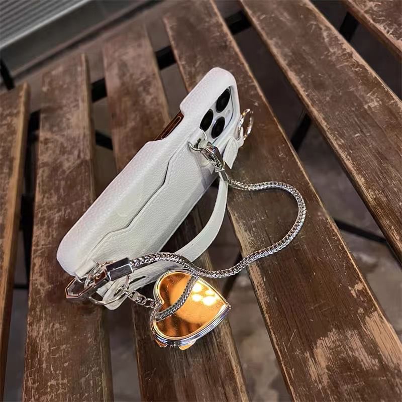 Faux Case Mirrored Heart Phone Leather