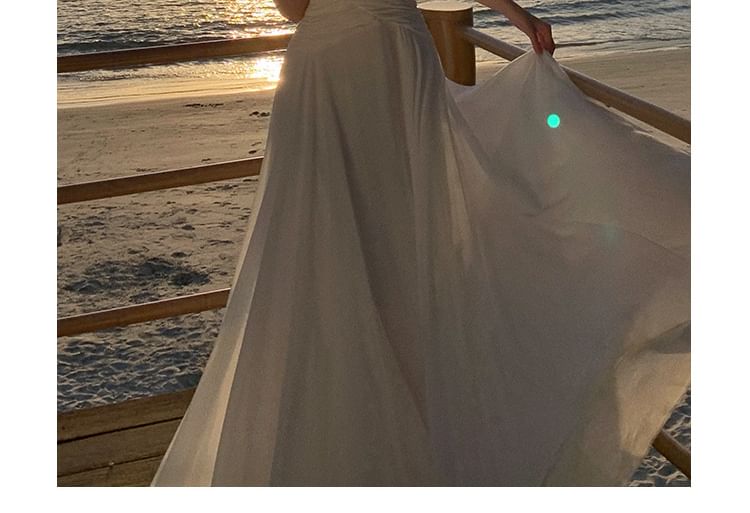 Spaghetti Strap Neckline A-Line Sweetheart Plain Dress Maxi