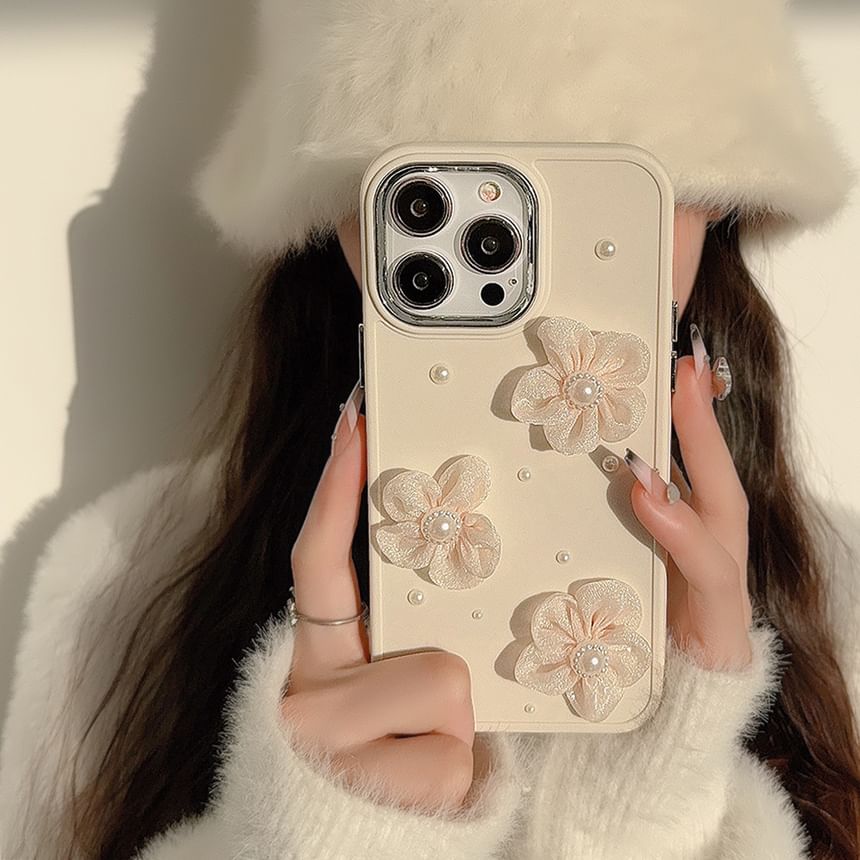 Pearl Faux Case Floral Phone