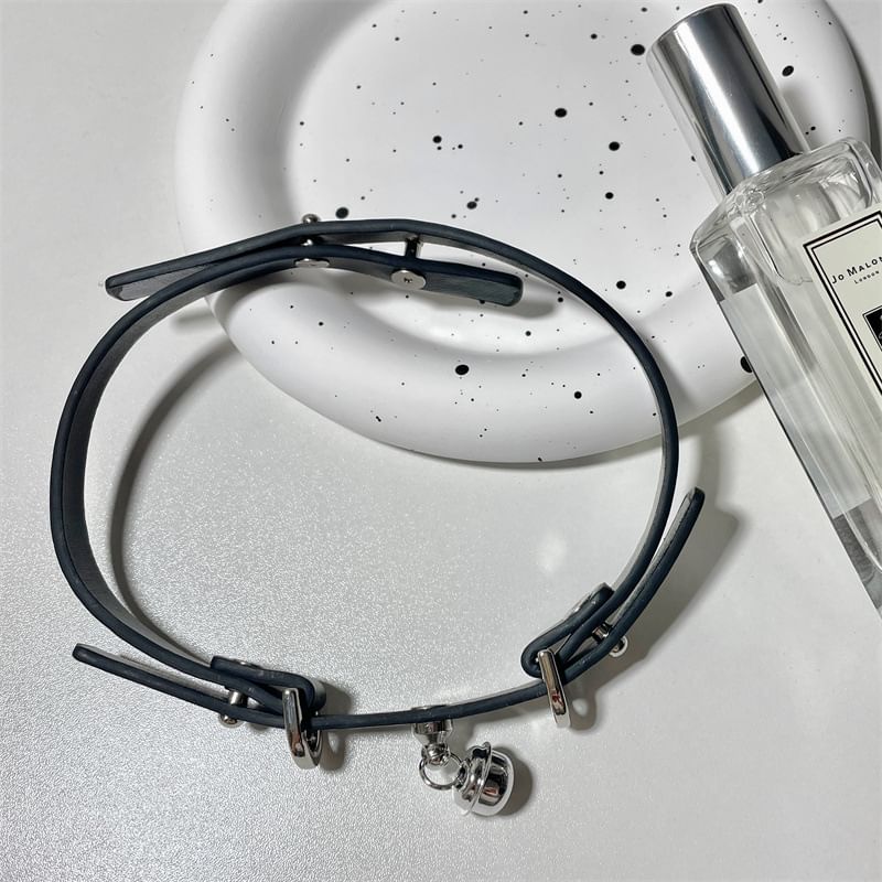 Faux Choker Leather Pendant Bell