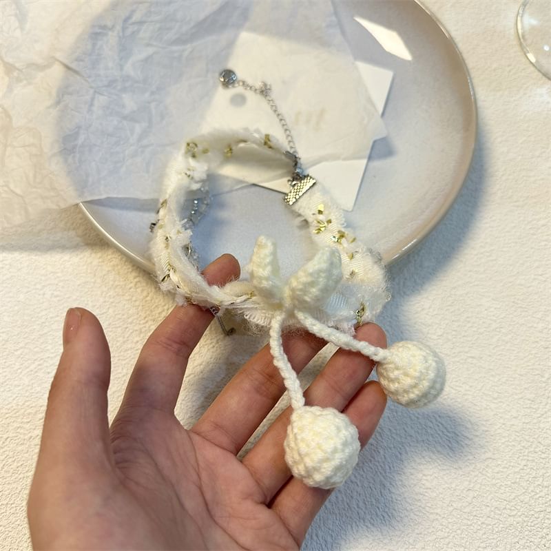 Cherry Bead Fabric Choker Fringed