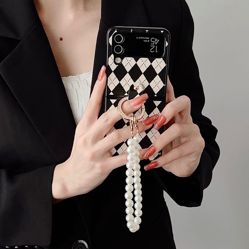 Case Strap Argyle Pearl Faux Phone
