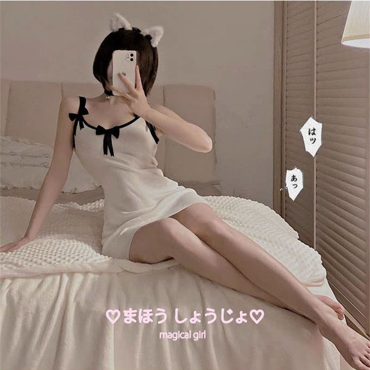 Spaghetti Mini Bodycon Trim Strap Contrast Bow Dress