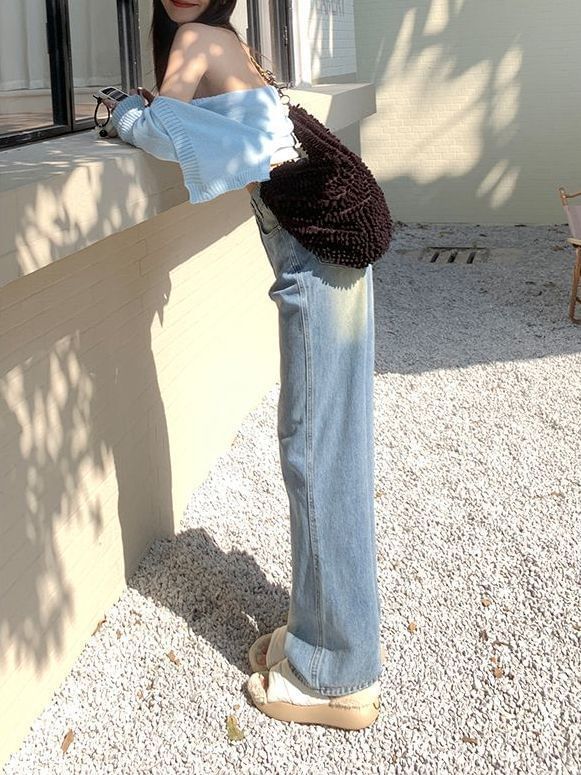 Washed Jeans Wide Leg Waist High