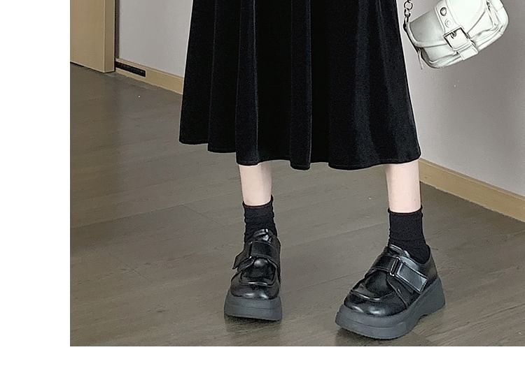 Elastic Midi Plain Waist Velvet Skirt A-Line