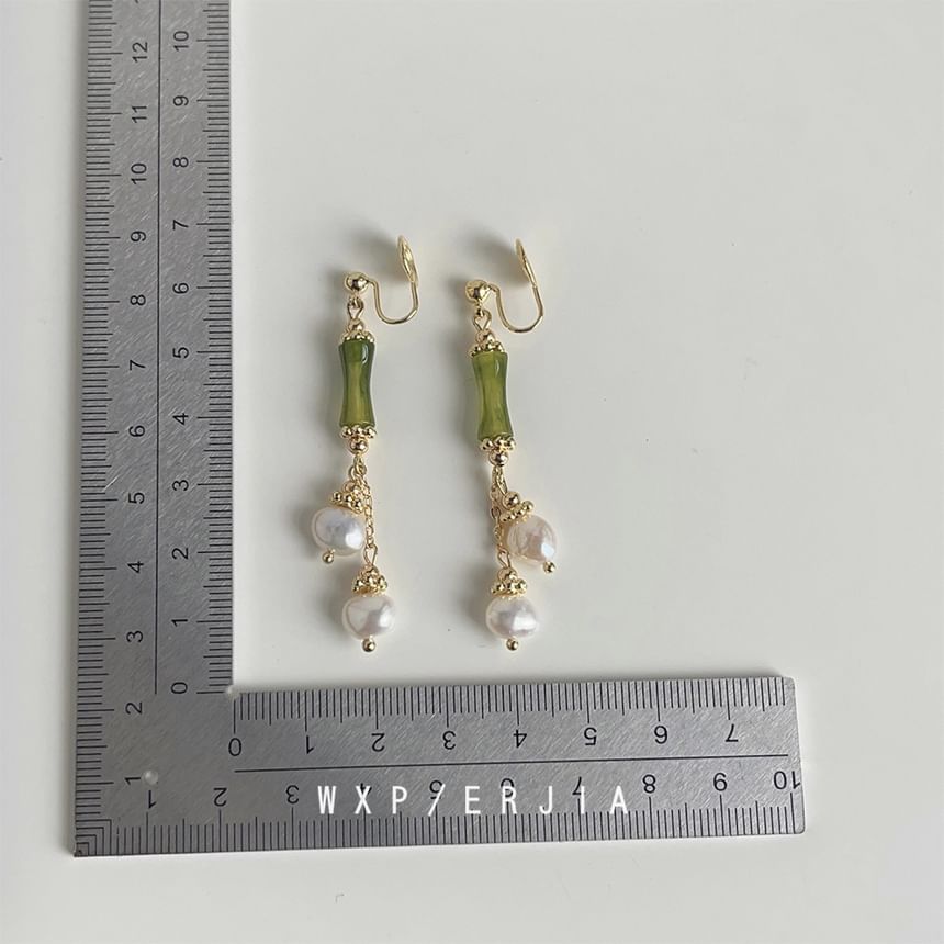Clip-On Pearl Drop Bamboo Faux Earring