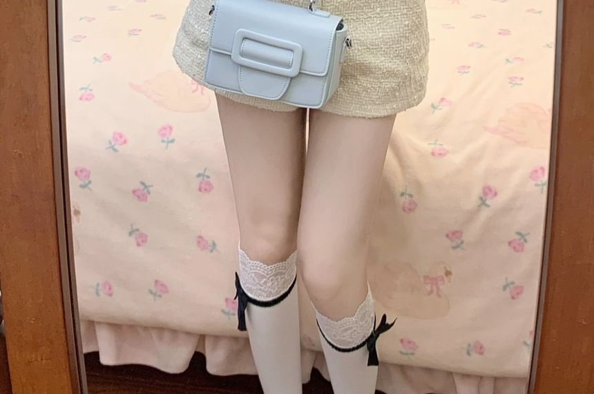 / Plain Square Pants Neck Trim Cardigan Contrast Hot High Waist Cropped