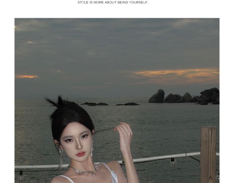 Plain Strap Open Dress Maxi Spaghetti Sheath Back