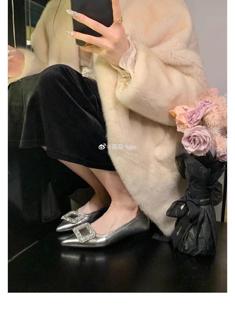 Pointy Rhinestone Flats Buckled