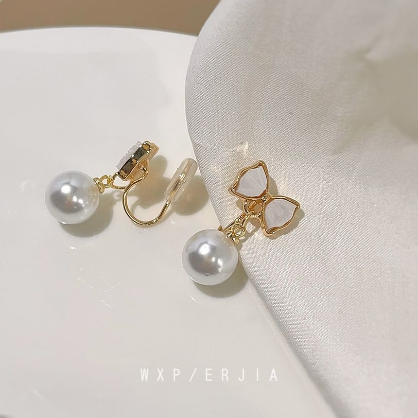 Earring Cuff Faux Pearl Bow Drop