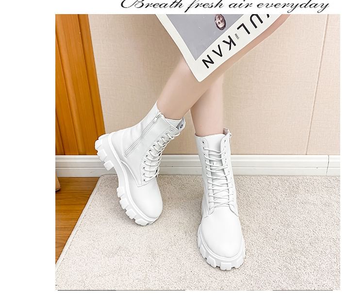 Heel Platform Lace-Up Short Boots Chunky