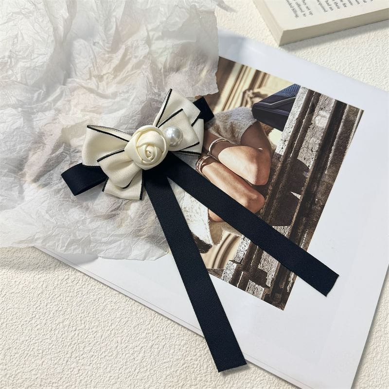 Faux Rose Bow Pearl Brooch