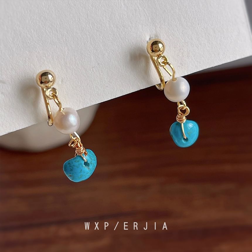 Turquoise Alloy Freshwater Drop Pearl Earring
