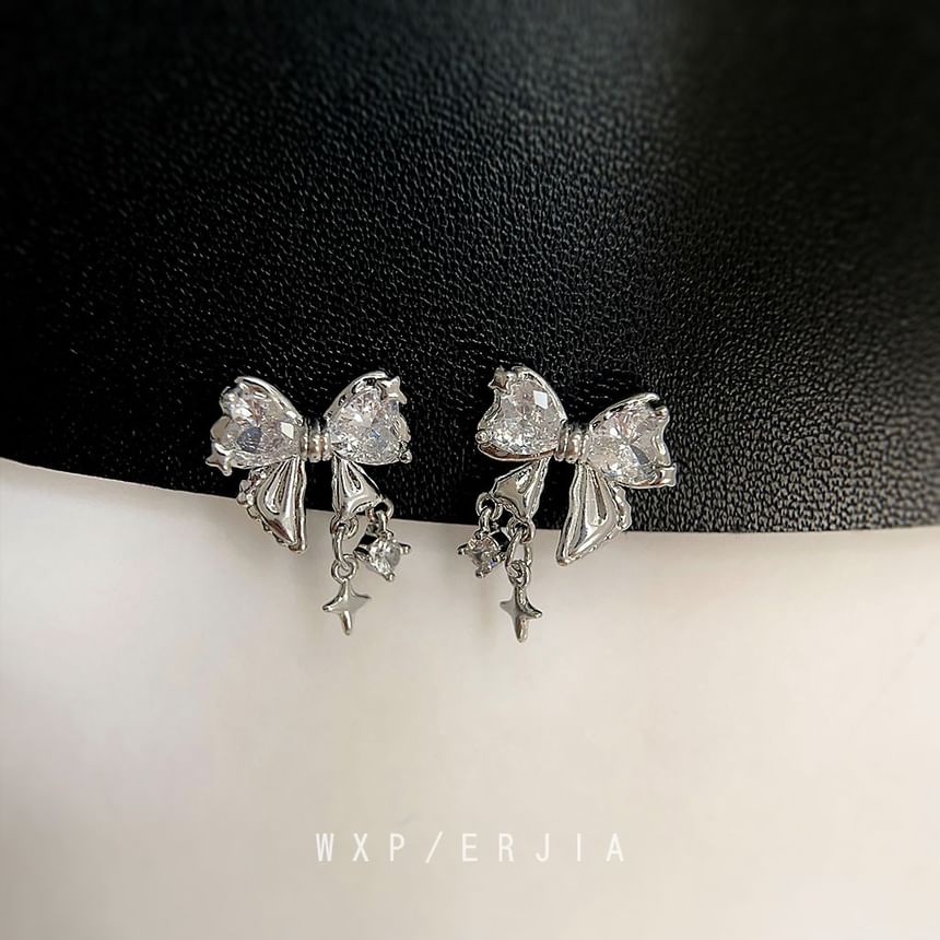 Drop Earring Bow Rhinestone Alloy
