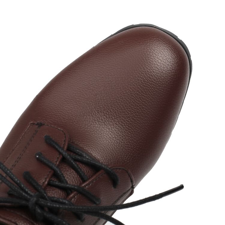 Pumps Leather Heel Plain Chunky Lace-Up Faux