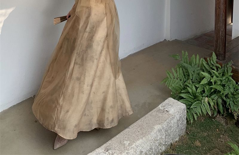 Flowy Camisole + Mid Skirt Plain Top A-Line Rise Maxi Set: