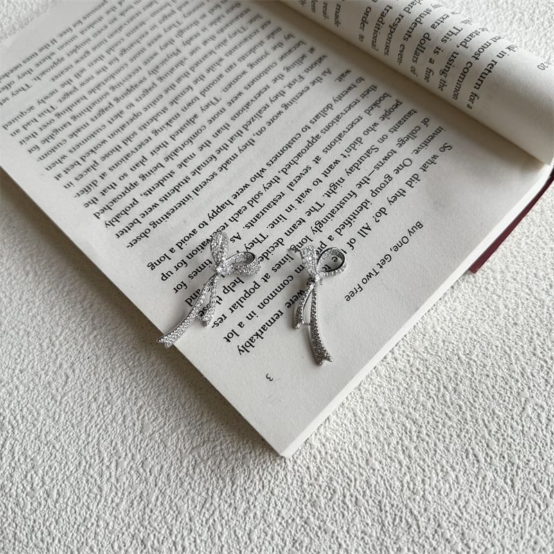 Bow Rhinestone Earring Dangle Alloy