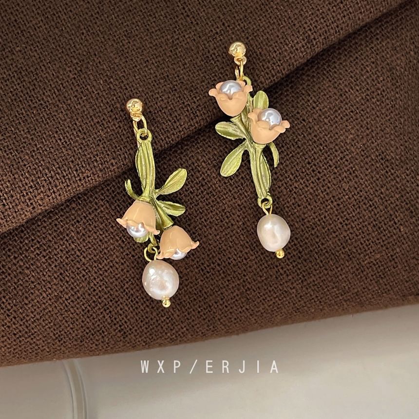 Earring Pearl Dangle Floral Alloy Freshwater