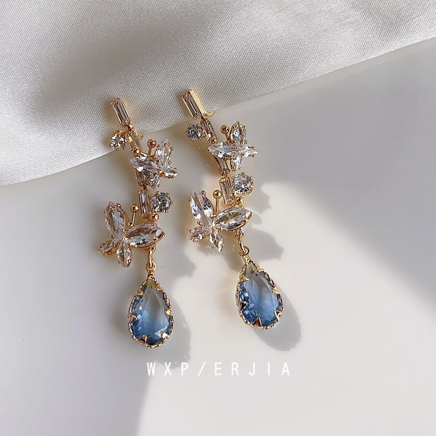 Alloy Butterfly Rhinestone Dangle Earring