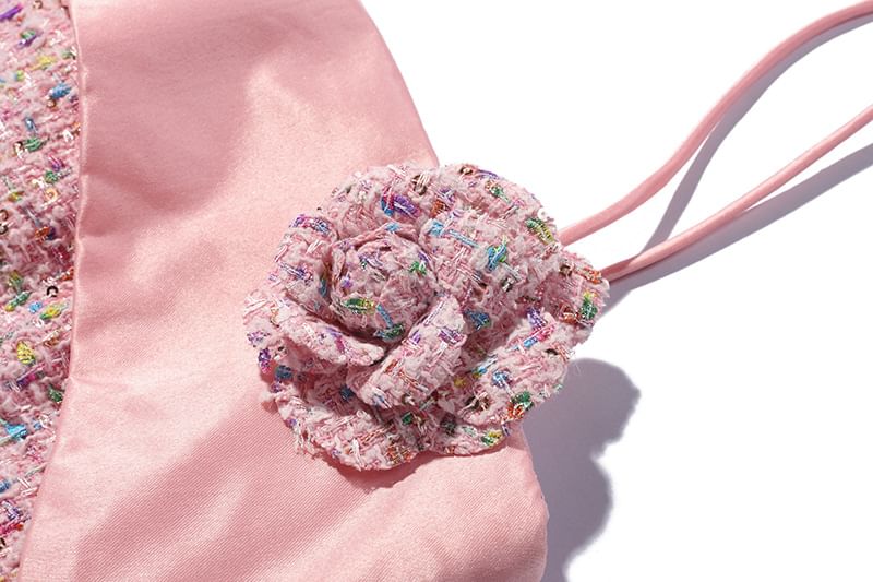 Spaghetti Gown Strap Tweed Evening A-Line