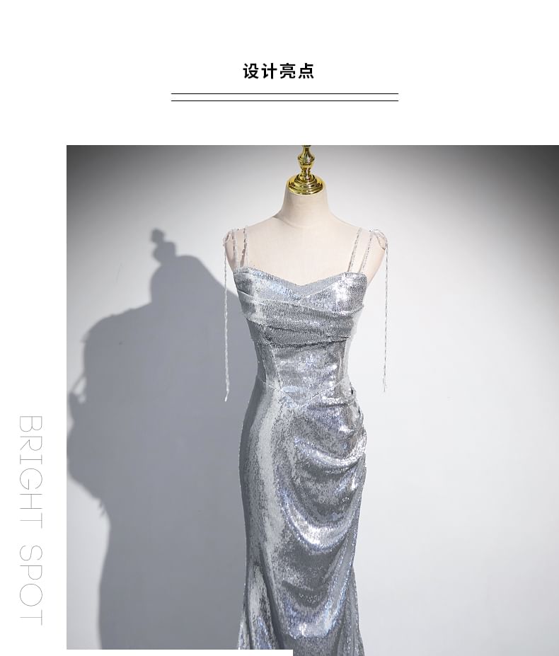 Evening Gown Sequin Mermaid Strap Spaghetti