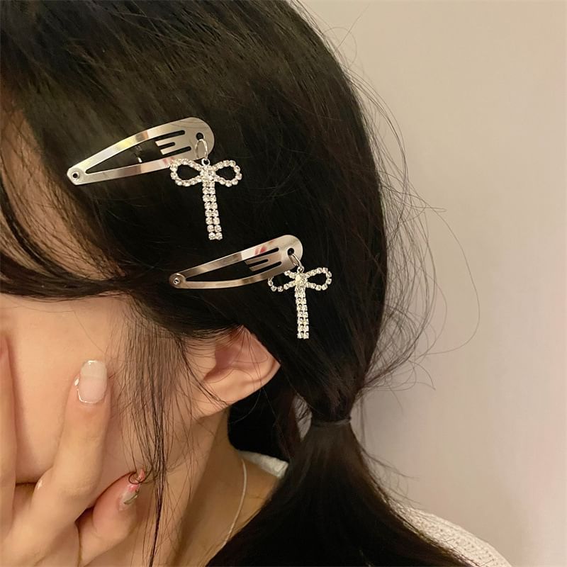 Clip Rhinestone Hair Alloy Bow
