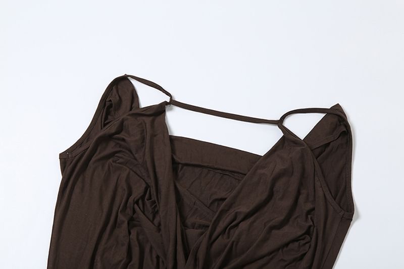 Cowl Neck Dress Strap Plain Mini Spaghetti Sheath