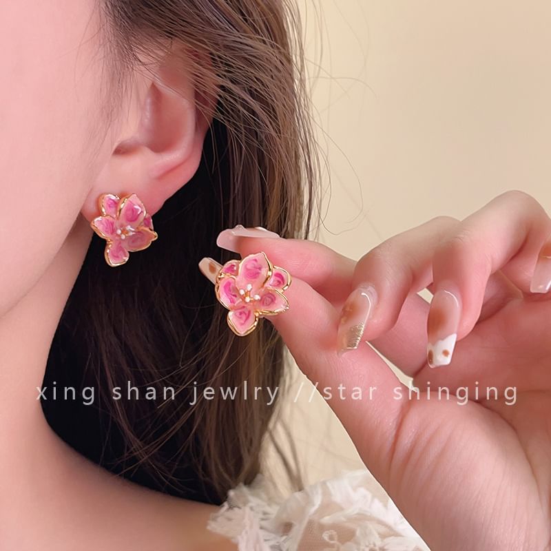 Ear Stud / Floral Glaze Earring Clip-On
