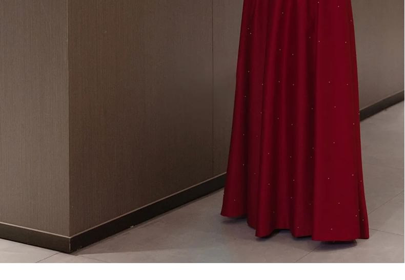 Sleeve Evening Puff Square Gown Plain Neck A-Line